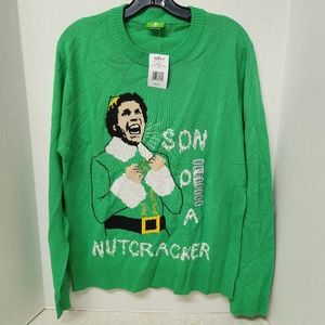 Elf Son of a Nutcracker Christmas Sweater New Sz L Lightweight Green Holiday